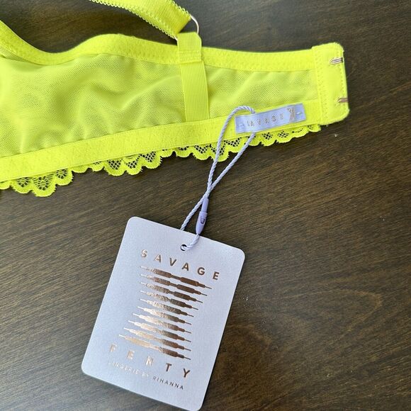 Savage X Fenty Women Size 36D D Bra Floral Lace Push Up Yellow Neon Y2K Brat - Picture 9 of 15